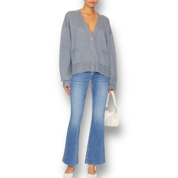 Frame Le Easy Flare Jeans Blue Drizzle Raw Hem High Rise Denim Womens Size 32 - Picture 8 of 15